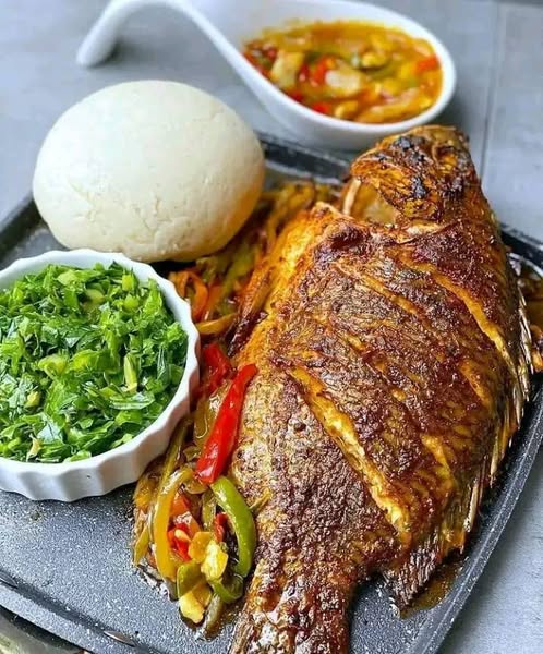 Grilled Fish with Nshima and Vegetables